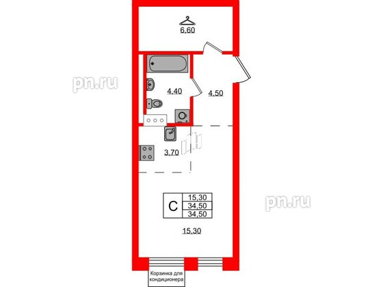 Квартира в ЖК Курортный квартал, студия, 34.5 м², 7 этаж