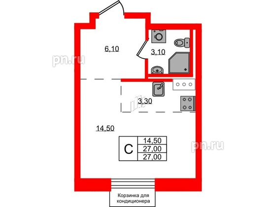 Квартира в ЖК Курортный квартал, студия, 27 м², 3 этаж