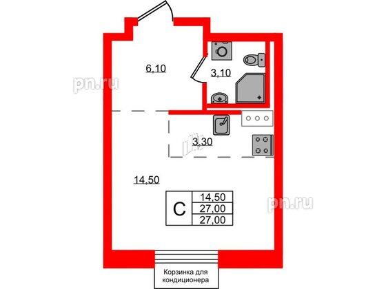 Квартира в ЖК Курортный квартал, студия, 27 м², 5 этаж