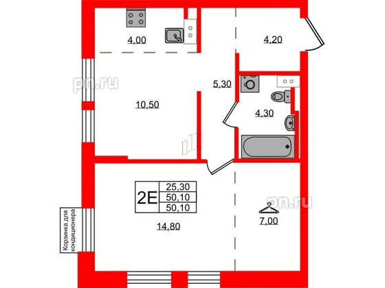 Квартира в ЖК Курортный квартал, 1 комнатная, 50.1 м², 3 этаж