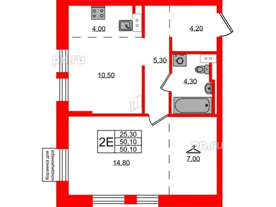 Квартира в ЖК Курортный квартал, 1 комнатная, 50.1 м², 5 этаж