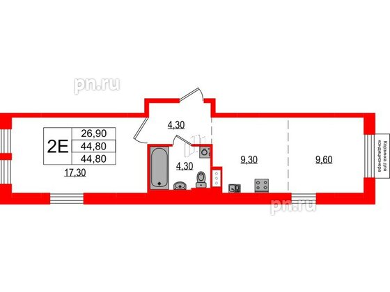 Квартира в ЖК Курортный квартал, 1 комнатная, 44.8 м², 6 этаж