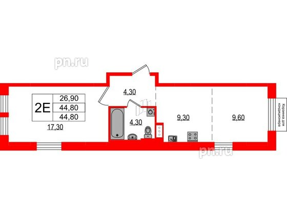 Квартира в ЖК Курортный квартал, 1 комнатная, 44.8 м², 8 этаж