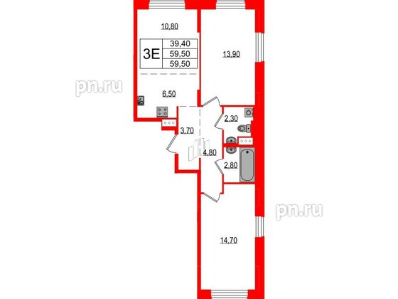 Квартира в ЖК Курортный квартал, 2 комнатная, 59.5 м², 1 этаж