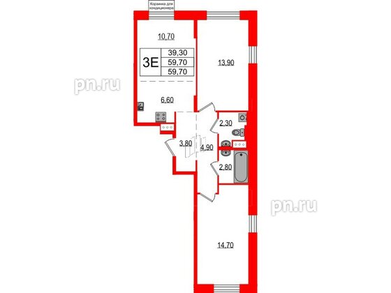 Квартира в ЖК Курортный квартал, 2 комнатная, 59.7 м², 6 этаж