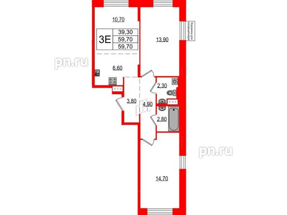 Квартира в ЖК Курортный квартал, 2 комнатная, 59.7 м², 9 этаж