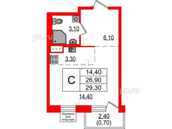 Квартира в ЖК Курортный квартал, студия, 29.3 м², 5 этаж