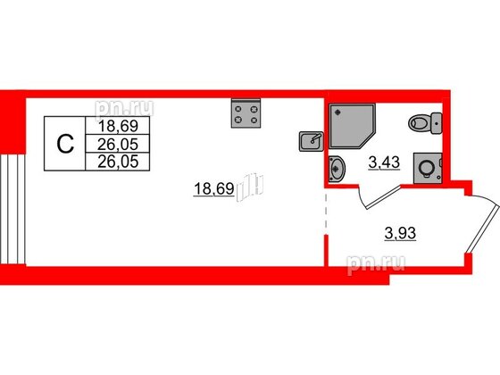 Квартира в ЖК AVANT, студия, 26.05 м², 1 этаж