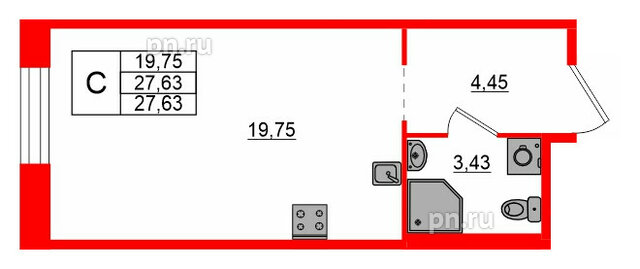 Квартира в ЖК AVANT, студия, 27.63 м², 1 этаж