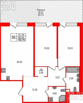 Квартира в ЖК «AVANT», 2 комнатная, 100.76 м², 2 этаж