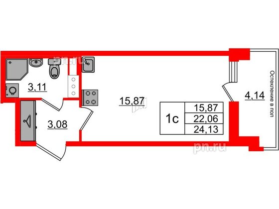 Квартира в ЖК Астра Континенталь, студия, 22.06 м², 11 этаж