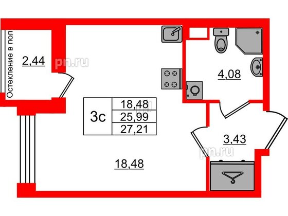 Квартира в ЖК Астра Континенталь, студия, 25.99 м², 1 этаж