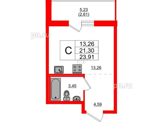 Квартира в ЖК Стороны Света 2, студия, 23.91 м², 10 этаж