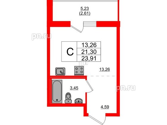 Квартира в ЖК Стороны Света 2, студия, 23.91 м², 17 этаж