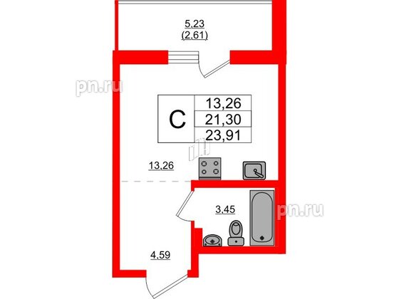 Квартира в ЖК Стороны Света 2, студия, 23.91 м², 8 этаж