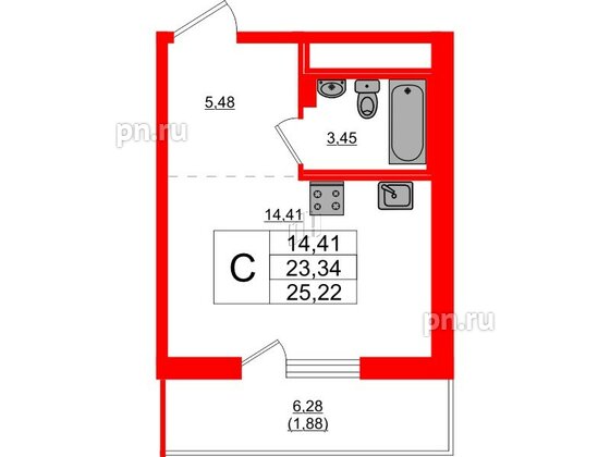 Квартира в ЖК Стороны Света 2, студия, 25.22 м², 9 этаж