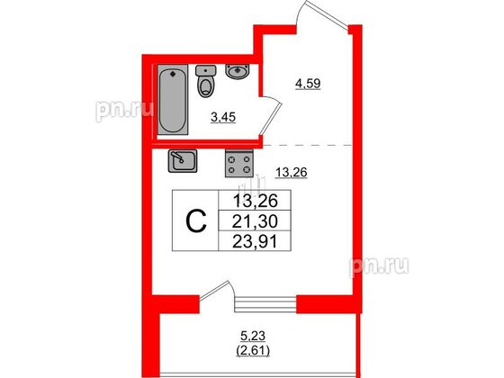 Квартира в ЖК Стороны Света 2, студия, 23.91 м², 12 этаж