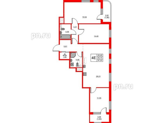 Квартира в ЖК RESPECT, 3 комнатная, 97.2 м², 5 этаж