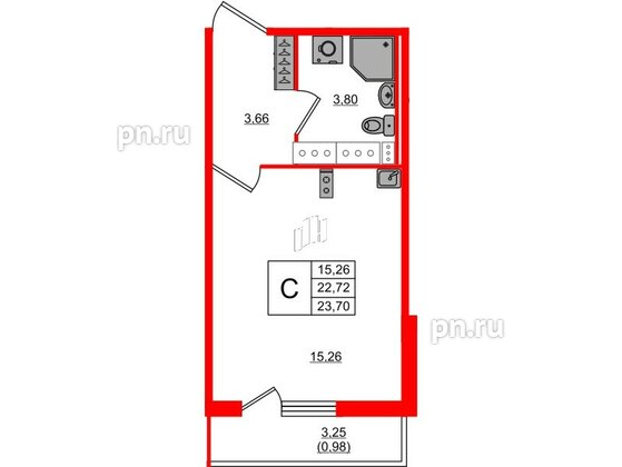 Квартира в ЖК Лампо, студия, 22.7 м², 12 этаж