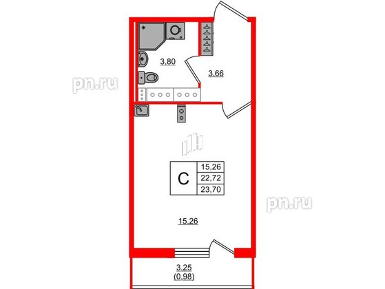 Квартира в ЖК Лампо, студия, 22.8 м², 11 этаж