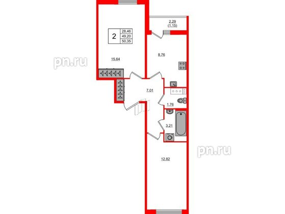 Квартира в ЖК Лампо, 2 комнатная, 49.1 м², 10 этаж