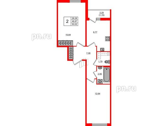 Квартира в ЖК Лампо, 2 комнатная, 48.7 м², 11 этаж