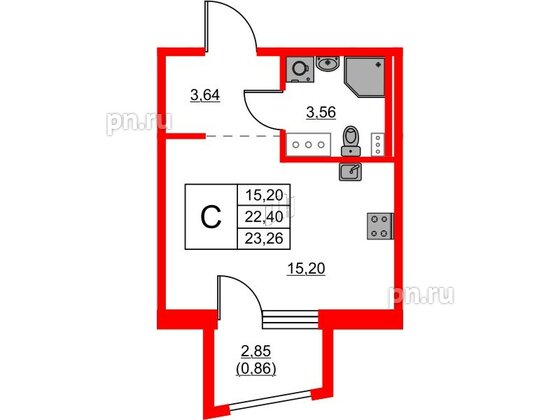 Квартира в ЖК RESPECT, студия, 23.26 м², 4 этаж