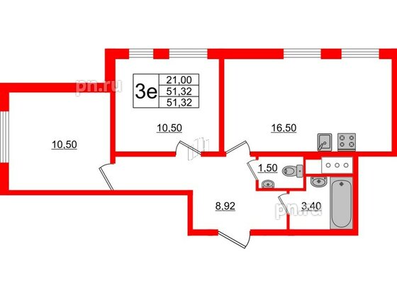 Квартира в ЖК «Ручьи–2», 2 комнатная, 51.32 м², 14 этаж