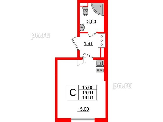 Квартира в ЖК «Ручьи–2», студия, 19.91 м², 6 этаж