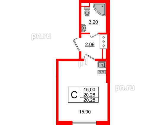 Квартира в ЖК «Ручьи–2», студия, 20.28 м², 18 этаж