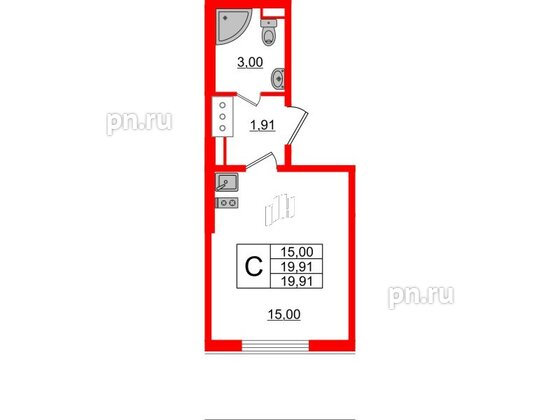 Квартира в ЖК «Ручьи–2», студия, 19.91 м², 2 этаж