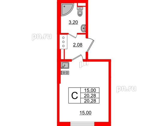 Квартира в ЖК «Ручьи–2», студия, 20.28 м², 10 этаж