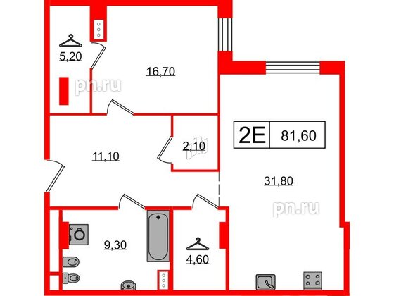 Квартира в ЖК Манхэттен, 1 комнатная, 81.6 м², 5 этаж