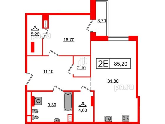 Квартира в ЖК Манхэттен, 1 комнатная, 85.2 м², 6 этаж