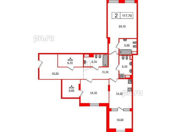 Квартира в ЖК Манхэттен, 2 комнатная, 117.7 м², 6 этаж