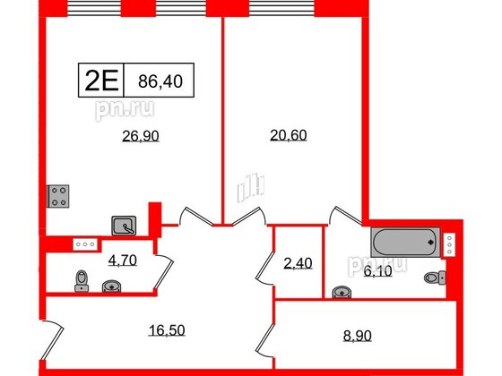 Квартира в ЖК Манхэттен, 1 комнатная, 86.4 м², 5 этаж