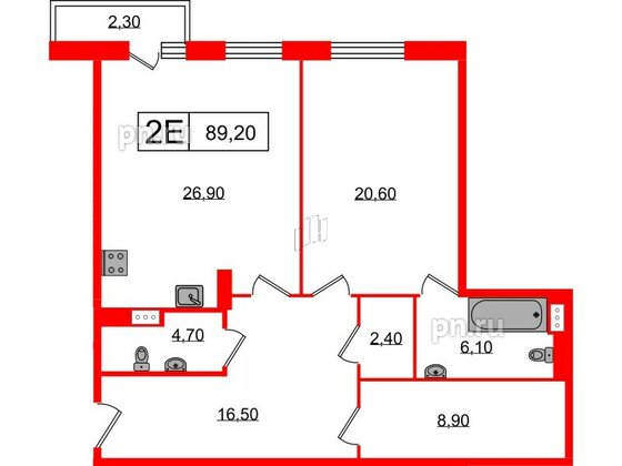 Квартира в ЖК Манхэттен, 1 комнатная, 87.2 м², 6 этаж