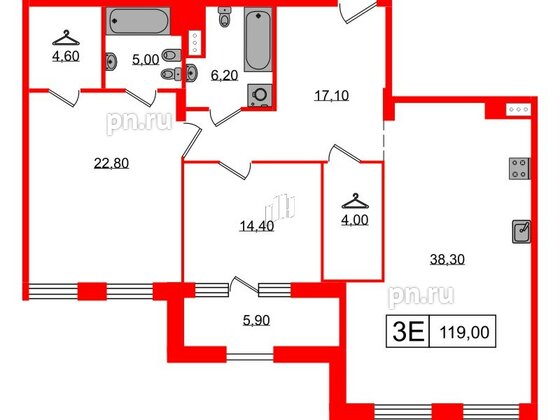 Квартира в ЖК Манхэттен, 2 комнатная, 115.9 м², 6 этаж