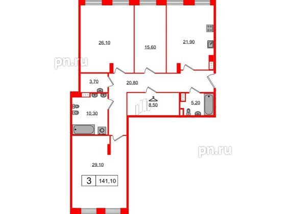 Квартира в ЖК Манхэттен, 3 комнатная, 141.1 м², 3 этаж