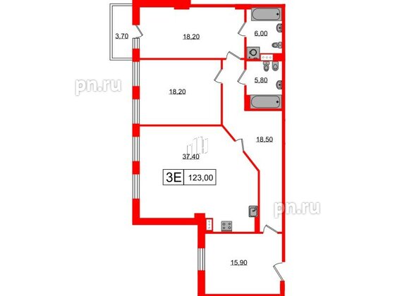 Квартира в ЖК Манхэттен, 2 комнатная, 120.35 м², 6 этаж