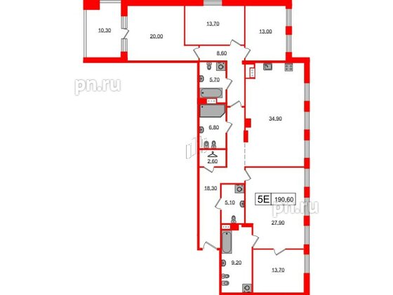 Квартира в ЖК Манхэттен, 4 комнатная, 185.28 м², 2 этаж