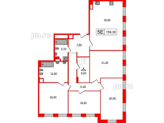 Квартира в ЖК Манхэттен, 4 комнатная, 159.3 м², 2 этаж