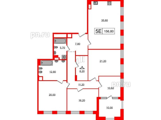 Квартира в ЖК Манхэттен, 4 комнатная, 152.8 м², 5 этаж