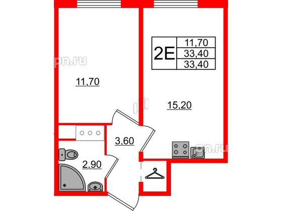 Квартира в ЖК Октябрьская Набережная ЖК, 1 комнатная, 33.4 м², 10 этаж