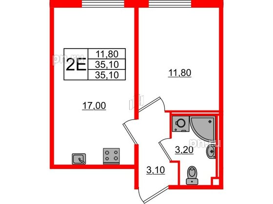 Квартира в ЖК Октябрьская Набережная ЖК, 1 комнатная, 35.1 м², 10 этаж