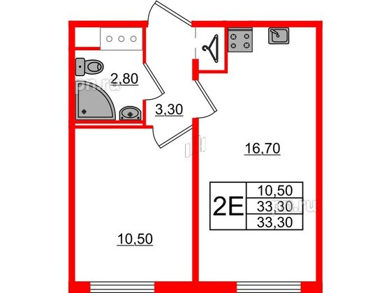 Квартира в ЖК Октябрьская Набережная ЖК, 1 комнатная, 33.3 м², 10 этаж