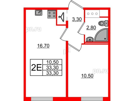 Квартира в ЖК Октябрьская Набережная ЖК, 1 комнатная, 33.3 м², 20 этаж