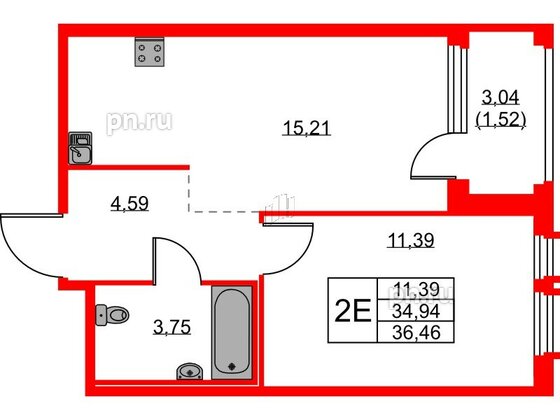 Квартира в ЖК GloraX Парголово, 1 комнатная, 36.46 м², 3 этаж