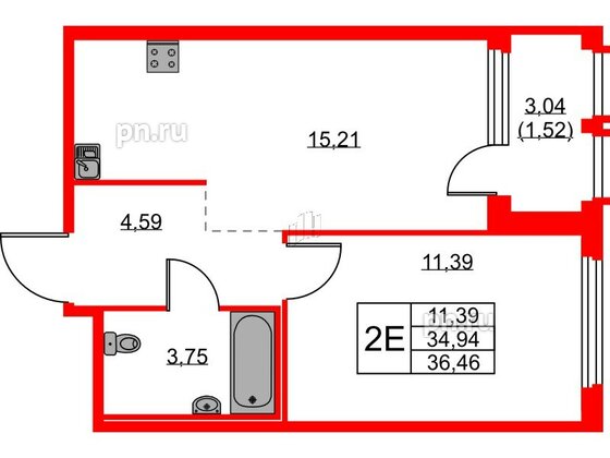 Квартира в ЖК GloraX Парголово, 1 комнатная, 36.46 м², 10 этаж