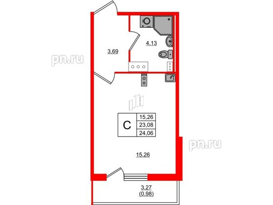 Квартира в ЖК Лампо, студия, 23.1 м², 9 этаж